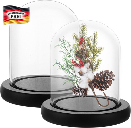 Glasglocke 10cm mit holzboden - glasglocke,