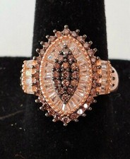 ROSÉGOLD FINISH 925 STERLINGSILBER COGNAC UND KLARE EDELSTEINE NAVETTE RINGGRÖSSE 8