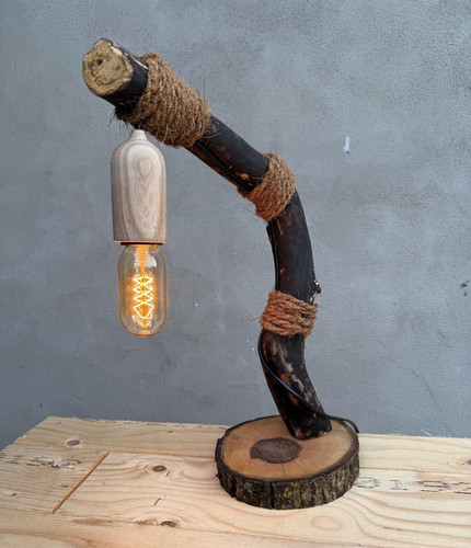 Rustikale tischlampe holzast - rustikale,