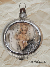 ❉Alte Weihnacht❉ Christbaumschmuck JESUKIND AUF WATTE IN KUGEL Lauscha/Thüringen