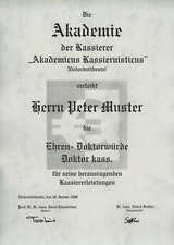 Diplom Urkunde Ehren Doktor Titel Kassierer Kassiererin Kasse zahlen bezahlen