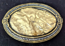 Alte große ovale Vintage Damen-Gürtelschnalle Goldfarbig, Jugendstil-like Motive