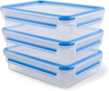 EMSA Clip & Close Frischhaltedosen 3er Set 1,2L 100% Dicht Transparent Blau