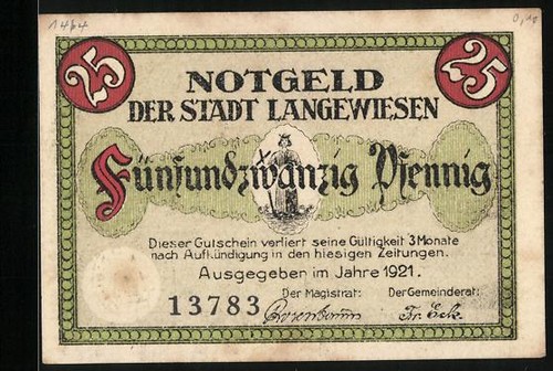 Notgeld langewiesen 1921 25 - notgeld, 1921,