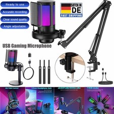 Gaming Mikrofon PC mit Arm, USB Microphone mit Stummschalttaste RGB Mikrofon DHL