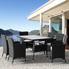 B-Ware Sitzgruppe Polyrattan Nizza 6+1 Set schwarz