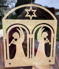 Holz - Fensterbild: 2 Engel Stern, Laubsägearbeit 23x19cm Handarbeit Weihnachten
