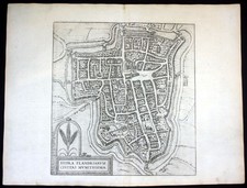 ca. 1575 Ypern Ieper Belgium Braun Hogenberg map Plan gravure engraving