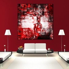 LEINWAND BILD ER XXL POP ART JESUS CHRISTUS KREUZ SKULPTUR MODERNE KUNST ROT