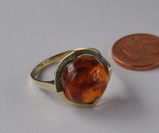 Bernstein Amber Solitär Kugel Siegel Ring 585 Gold Vintage Neu wertig