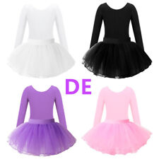 DE Kinder Mädchen Ballettkleid Langarm Baumwolle Tanz Jumpsuit mit Tütü Rock