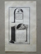 Urne Sepulcrale antike Grabsteine Ornamente Büste Montfaucon Kupferstich 1722
