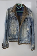 Tigha Herren Jeansjacke - blau/taupe - Gr. M - Used Look