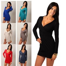 Damen Longshirt Shirt Top Mini Kleid V-Ausschnitt Gr. S M L XL 2XL 3XL 4XL