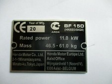 Typenschild Honda 11kw  ID-plate Schild BF15D Aussenbordmotor Boot s102