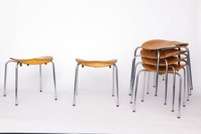 Set of 6 Egon Eiermann SE68 Stools – 1950s Mid Century Modern, Beech Plywood