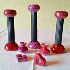 7 tlg. Kerzenhalter Set Porzellan Kerzenleuchter +Miniherzen +Minivasen Glänzend
