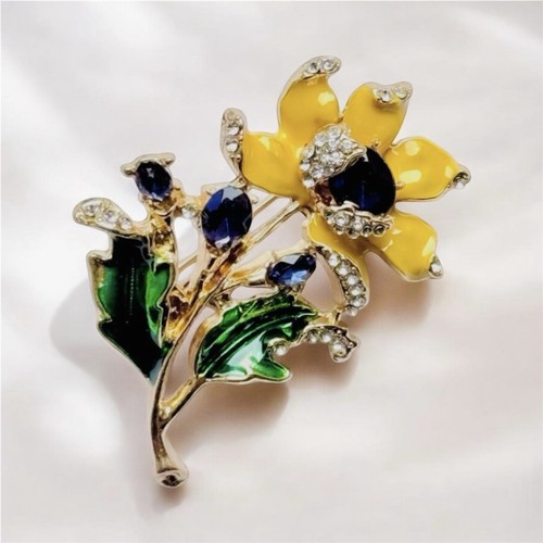 Blumen brosche gelb emaille - blumen,