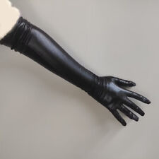 2 X Sexy Schwarze Lange Damen Lack Handschuhe Gothic Extra Lange Wet-Look DE