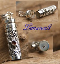 Phiole z öffnen  925 Silber mit Granat Andenken Kapselanhänger