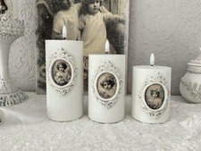 Shabby Deko Set 3 LED Echtwachskerzen Vintage Mädchen Landhaus Barockrahmen🥀