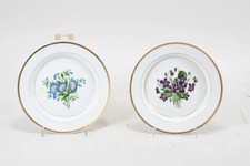 2 KPM Berlin Teller Blumen Veilchen & Blaue Blüten Goldrand 17,5cm 20.Jh.