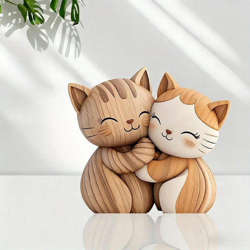 Holz katzen deko paar skulptur - katzen,