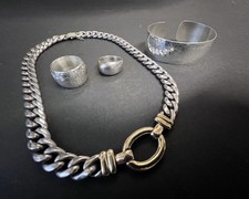 Design Kette Silberkette Quinn 119 gr. + 2 Ringe + Armband /925 Silber / 190 gr.