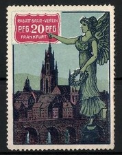 Reklamemarke Rabatt-Spar-Verein Frankfurt, 20 Pfg., Engel über der Stadt 