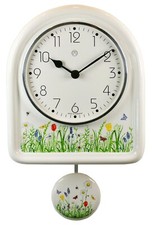 Pendeluhr Küchenuhr  Frühling  Wanduhr Quarz-Uhr Wohnraumuhr Keramik-Uhr weiß