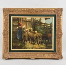 N92Q42- Hartmut Keyser (1948) Gemälde Schafe und Mädchen signiert 