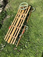 Vintage Holzschlitten, Lenkschlitten, 2 Sitze, Zweisitzer Schlitten.