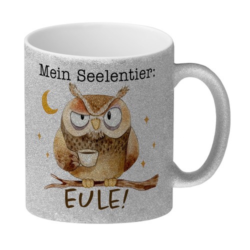 Eule glitzer kaffeebecher mit - eule,