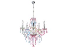 Bunter Lüster mit E14 Kerzenhülsen, 5 armiger Kronleuchter für Kinderzimmer groß