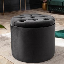Hocker MODERN BAROCK - 50cm - grau - Samt - rund - Stauraum - Sitzhocker