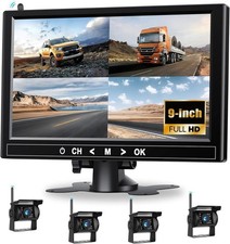 9" LCD Monitor Rückfahrkamera Set + 4 x FUNK Kabellos Rückseiten Kamera Bus LKW