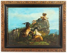 Altes Ölgemälde: ZWEI KLEINE ZIEGENHIRTEN- sig. "G. Palizzi", 19.Jh., - Kopie?