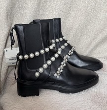 Zara Stiefelette Perlen Bestickt Boots echtleder 38 neu Stiefel Leder