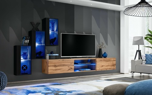 Wohnwand flame schrankwand led - schrankwand,