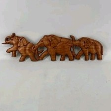 Vintage Wandbild Elefanten Relief Holz Unikat Deko Schnitzerei 65x17cm 