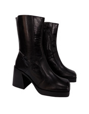 Asos Stiefel Damen schwarz Leder Chelsea Knöchel UK 7 eckige Zehenpartie Blockabsatz Reißverschluss