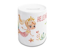 Spardose Meerjungfrau mit Name Personalisiert Geschenk für Kinder aus Keramik 