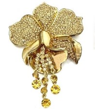 Statement Brosche Anstecknadel Blüte mit Strass Goldfarben 7x11cm