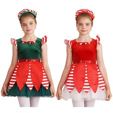 DE Mädchen Kleid Weihnachtself Kleid Grün Waldfee Kostüm Weihnachtskleid Kostüme