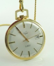 Vintage Royal Incabloc Taschenuhr mit Kette Handaufzug  Vergoldet / Defekt-