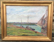 Alte Ölmalerei Landschaft Meer Signiert / Impressionismus Segelboote Angemeldet