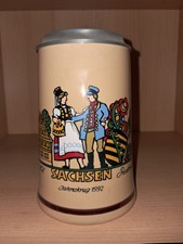 Bierkrug mit Zinndeckel der Brauerei Scherdel - Jahreskrug 1992, Thema Sachsen