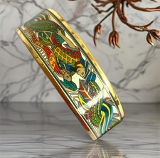 Hermes Paris Armreif Edelstahl Vergoldet mit Emaille Paar/Dragon