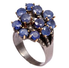 Blauer Saphir Edelstein Pflastern Diamant 925 Sterlingsilber Ring Handmade