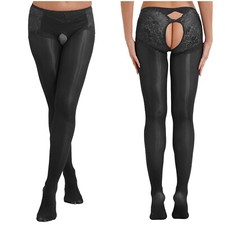 Sexy Damen Spitze Strumpfhose mit Offener Schritt Durchsichtig Strümpfe Leggings